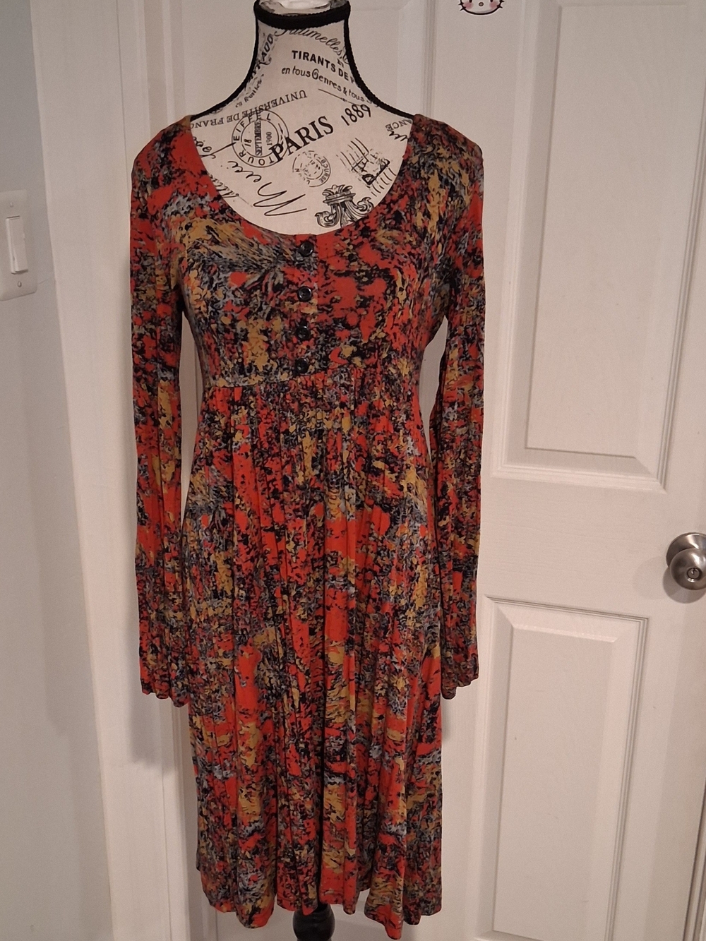 Anne Giorgio Womens Floral Long-Sleeve Empire Waist Dress Large